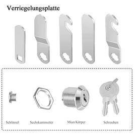luckaide Letterbox Lock, 4 Keys, Letter Box Lock 16 mm, Letter Box Lock with 5 Different Lock Plates, 18 mm Cabinet Lock, Lever Lock for Cabinet Doors, Letterboxes, Furniture
