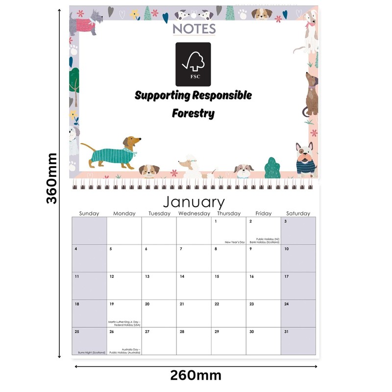 2026 Memo Wall Calendar Notes Board - Lilac Dog Design