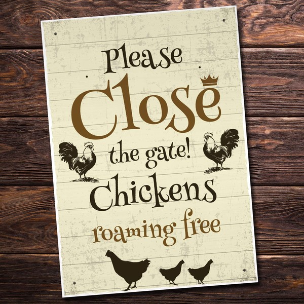 RED OCEAN Close The Gate Sign Chicken Sign Hanging Gate