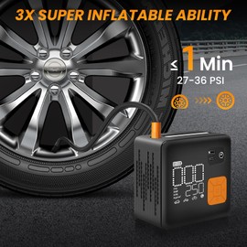 Tire Inflator Portable Air Compressor, 3X Fast (Dual Cylinder) Cordless and Corded Air Pumps Multi-Function & Powerful Tire Inflators for Trucks,Cars, Bikes and More
