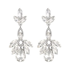 EleQueen Women's Silver Plated Clear Rhinestone Crystal Marquise-cut Pear Shape Bridal Dangle Earrings for Wedding Party Prom