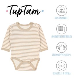 TupTam Long Sleeve Baby Bodysuit Set of 5 - Baby Bodysuit Made of 100% Cotton, Oeko-Tex Certified, Striped mix sage green beige