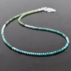 QNAVIC Turquoise Jewelry For Women Real Blue Round Beads Dainty Choker Necklace Crystals And Healing Stones December Birthstone Christmas Gifts for Her Silver Plated Chain 18 inch