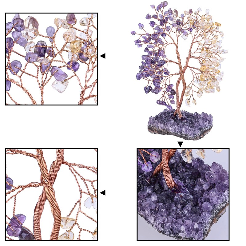 rockcloud Crystal Money Tree with Amethyst Base, Intertwined Tree of