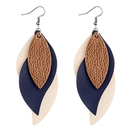 BOFILL Boho Unique Leaf Earrings for Women Lightweight Leather Layered Dangle Cool Outfits Accessories Jewelry Gifts