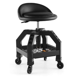 IRONMAX Rolling Shop Stool, Adjustable Height Padded Garage Creeper Seat with 360° Swivel Wheels and Tool Tray, Heavy Duty Steel Mechanic Stool for Workshop Garage Auto Repair Shop (Black)