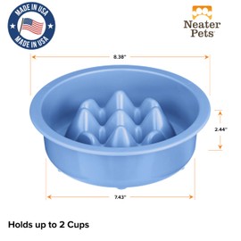 The Niner Slow Feed Bowl - Raised Peaks Slow Down Pets Eating - Fits Elevated Feeders Including Neater Feeder Large Sizes - Gentle on Teeth and Gums - Holds up to 2 Cups (Blue)
