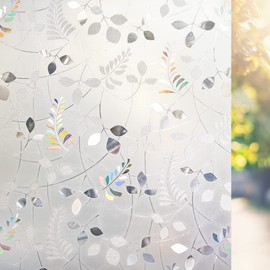 LEMON CLOUD Window Privacy Film Stained Static Cling Glass Film 3D Decorative Colorful Glass Window Sticker, Privacy Frosted Covering for Home Sliding Door(23.6 x 78.7 Inch, Rainbow Leaf)