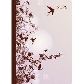 Alpha Edition - Mini Book Calendar Style Hummingbird Tree 2025 Pocket Calendar, 10.7 x 15.2 cm, Calendar with 352 Pages, Note Options, Address Part, Moon Phases and International Calendar