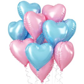20PCS Pink Blue Heart Balloons, 18 Inch Pastel Blue Pink Foil Heart Balloons Pearl Pink Blue Heart Shape Mylar Balloons Baby Blue and Pink Party Balloons for Baby Shower Gender Reveal Birthday