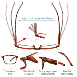 Yuluki 4 Pack Reading Glasses Blue Light Blocking for Men Women,Spring Hinge Fashion Readers Rectangular Frame,Anti Glare Eyestrain Eyeglasses +2.75