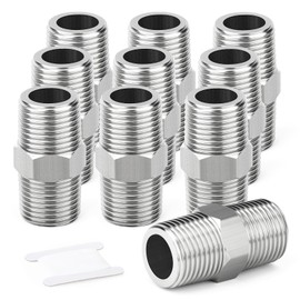 TAISHER 10PCS 304 Stainless Steel New Hex Nipple, 1/4" BSP Male x 1/4" BSP Male, Pipe Adapter Fitting