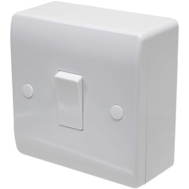 1 Gang 2-Way Light Switch with 25mm Pattress Surface Box - Rounded Edge