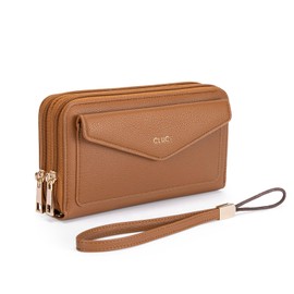 CLUCI Wallet Women RFID Blocking Credit Card Holder Large Capacity Wristlet Purse Multi Card Long Ladies Billfold Brown