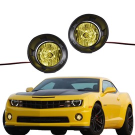G-PLUS Front Bumper Fog Light Kit Compatible With 2010-2013 Chevy Camaro(NOT Fit For ZL1 Models or RS (RALLY SPORT) Models) GM1038118 GM1039118 Fog Lamps Wiring & Switch Kit (Yellow Lens)