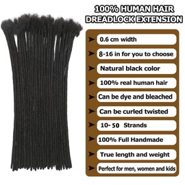 FALEMEI 0.6cm Thickness Loc Extensions Human Hair 50 Strands Dreadlock Extensions Human Hair for Women Men extensions human hair Can Be Dyed and Bleached (0.6cm 1B(Natural Black), 8 Inch/50Strands)