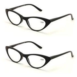 V.W.E. 2 Pairs Deluxe Female Cateye Vintage Reading Glasses Women Readers (2 Black, 1.25)