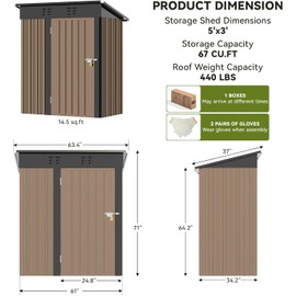 COMHOMA Shed Outdoor Storage Shed Metal,Lockable Doors Tool Sheds with Sloping Roof,Steel Garden Shed with Air Vent for Backyard,Patio,Lawn,Poolside (Brown, 5x3)