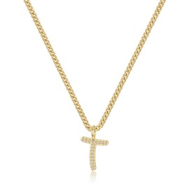 KissYan Initial Necklaces for Women 14K Gold Plated CZ Letter Pendant Cuban Chain Necklace Dainty Jewelry Gifts(Gold T)