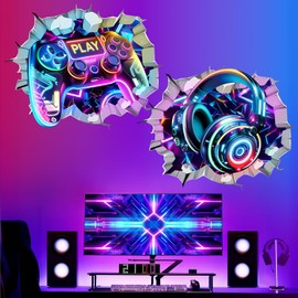 wondever 2 PCS 3D Game Wall Stickers Gamer Controller Video Gaming Joystick Peel and Stick Wall Art Decals for Boys Bedroom Kids Room Playroom