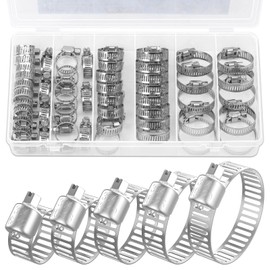 Hose Clamp Kit, Selizo 50Pcs Stainless Steel Worm Hose Clamps, Adjustable Metal Band Clamp for Water Pipe, Intercooler, Automotive Plumbing, Heater Hose, Marine Application and Fuel Line