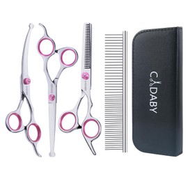 CADABY 5 in 1 Dog Grooming Scissors with Safety Round Tips, Dog Grooming Scissors Kit, 4CR Stainless Steel Professional Pet Grooming Shears for Dog, Cat,Sharp and Sturdy, Pink