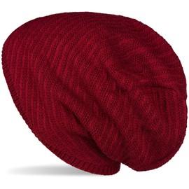 styleBREAKER Unisex Knitted Beanie Cap with Thermo Fleece Lining, Unicoloured Winter, Plain Knitted Beanie Cap 04024176, Color:Claret-Red