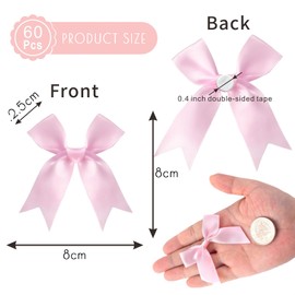 Auiremrti 60 Large Baby Pink Gift Bows, Satin Ribbon Bows for Gift Wrapping, Bows for Gift Bags, Baby Shower, Birthday, Wedding, DIY Crafts