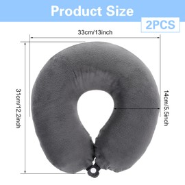 Prasacco Pack of 2 U-Shape Bolster Covers, 30 x 30 cm Cover for Bolster, Dark Grey Neck Pillow Cover with Zip, Washable Crystal Velvet Neck Pillow Cover for Plane, Car, Lunch Breaks