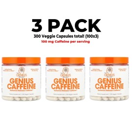 The Genius Brand, Genius Caffeine, 3 PACK, 100 mg, 100 Veggie Capsules 300 total