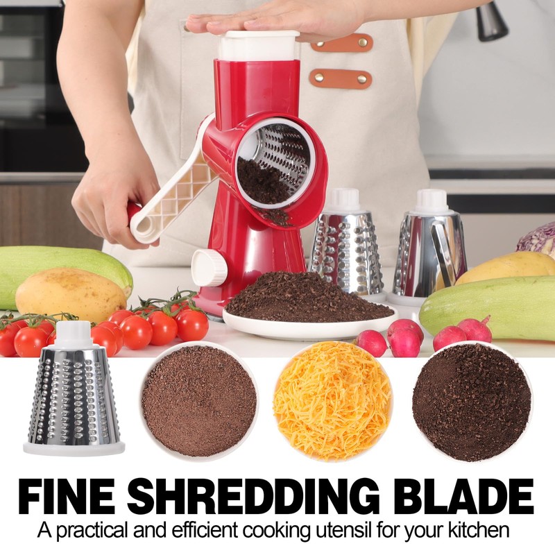 Cheese Grater Cheese Shredder with 3 Interchangeable Blades, Rotary Cheese