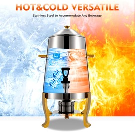 13L Hot Beverage Dispenser, Stainless Steel Coffee Urn Electric Hot Drinks Dispenser with 95-185℉ Heating Board & Fuel Tray for Party Even Buffet Catering (Gold - Fuel & Electric Heating)