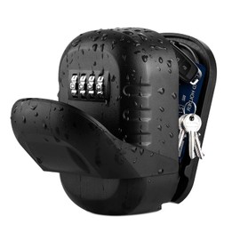 Key Safe Lock Box for Outside, House Wall Mounted Key Storage Box with 4 Digit Resettable Combination Code Secure Hide Keys with Mounting Kit & Waterproof Cover (Black)