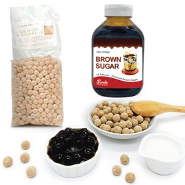 Fanale Brown Sugar Boba Tea Kit with Boba Pearls, US Boba Co Tapioca Pearl Made in USA 1 Pound, Brown sugar boba milk tea, Hand Crafted Brown Sugar Syrup 12 oz for Bubble Milk Tea Coffee Desserts