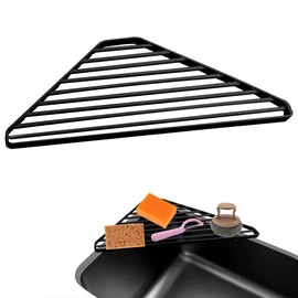 Dish Drainer Roll Up Drainer Sink Corner Triangle Corner Sink Draining Board Cast Iron One Piece Dish Drainer Robust and Durable Suitable for the Kitchen, Black