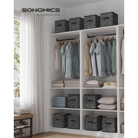 SONGMICS Storage Cubes, 11-Inch Non-Woven Fabric Bins with Double Handles, Set of 10, Closet Organizers for Shelves, Foldable, for Clothes, Ink Black UROB126B01