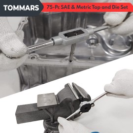 TOMMARS 75-Pc Tap and Die Set, SAE & Metric Hex Thread Taps Dies Wrench Metric Sizes M3 to M12 & Standard Sizes #4 to 1/2" Type NC NF NPT