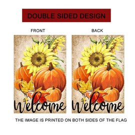 LHSION Pumpkin Sunflowers Garden Flag 12.5 x 18 Inch Welcome Fall Garden Flag Decorative House Yard Double Sided Flag for Indoor & Outdoor Autumn Thanksgiving Day Decoration