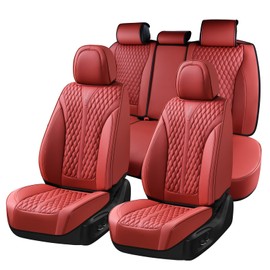 Coverado Car Seat Covers Full Set, Waterproof Nappa Leather Seat Covers for Cars, Front and Back Car Seat Protector, Luxury Car Seat Covers, 5 Seats Universal Red Car Seat Cover Fit for Most Cars