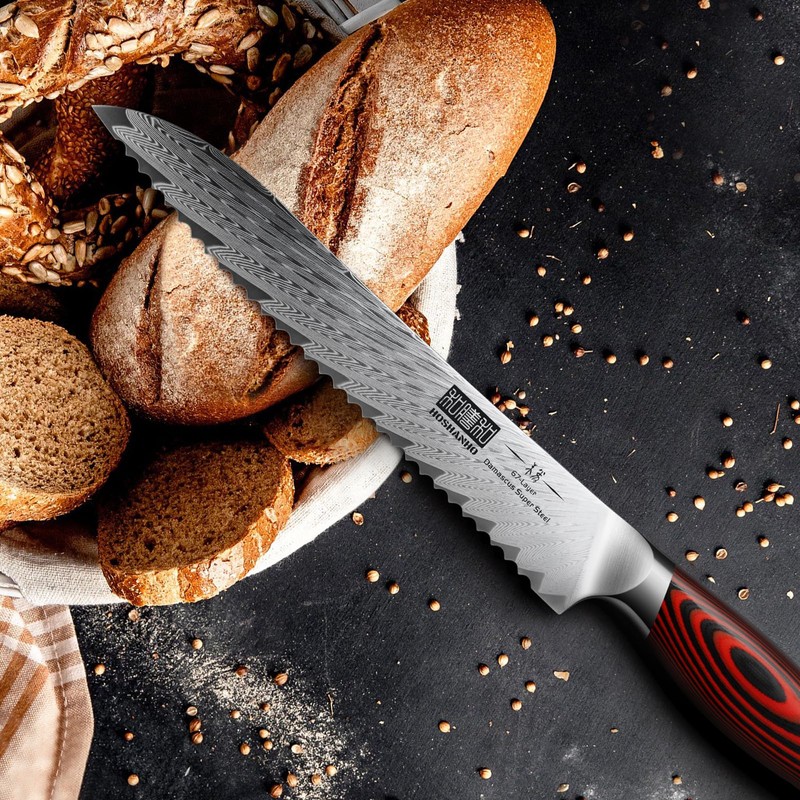 HOSHANHO Bread Knife,8 Inch Serrated Bread Knife Ultra Sharp Damascus