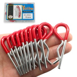 Yoliko 10 Pcs Heavy Duty Hitch Pins Clip R Clips Spring Retaining Wire Hair Pins Cotter Pin Strong Spring Rubber-Coated Grip R Clip for Trailer Tractors Mower Carts Truck Pin Clip M3x60mm
