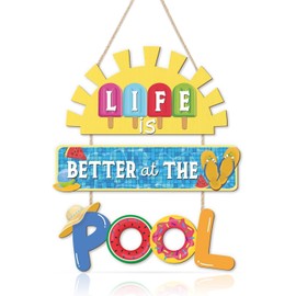 TOARTi Life is Better at The Pool Wood Hanging Sign,11.8 * 13.9 Inch Summer Sunshine Popsicle Swimming Pool Decor,Funny Pool Decorations for Outdoor Beach Party