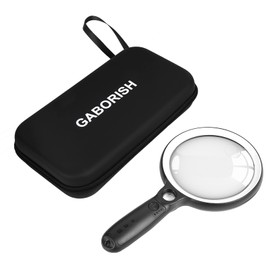 Large Magnifying Glass with 37 LED Light and Case, 10X 20X 45X Handheld Illuminated Lighted Magnifier with 3 Light Modes Rechargeable Magnifying Glass for Seniors Reading, Inspection (White & Black)