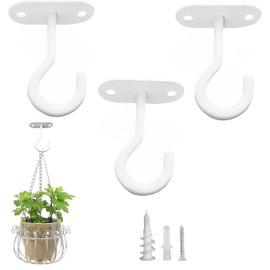 Ganchos de techo para plantas colgantes – Soporte de pared resistente para colgar comederos de pájaros, linternas, campanillas de viento, macetas, decoración al aire libre – 3 unidades (blanco)