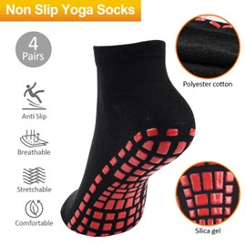 H HOME-MART 4 Pairs Unisex Non Slip Yoga Pilates Grip Socks Women,Full Toe Ankle Grip Socks for Pilates, Pure Barre, Ballet, Dance, Barefoot Workout