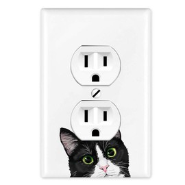 WIRESTER Duplex Outlet Cover Wall Plate/Switch Plate - Black White Tuxedo Cat