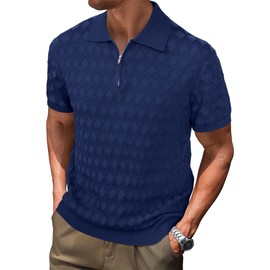 Arach&Cloz Mens Polo Shirts Dress Casual 2025 Spring Summer Sweater Fashion Golf Quarter Zip Fishing Tops 2024 Short Sleeve Classic Knit Clothes Old Money Clothing Navy Blue S