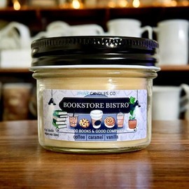 Bookstore Bistro Candle | Hand Poured Vegan Wax Blend Candle | 9 oz, 4 oz, 2 oz Snap Bar - Size: 4 oz. Jar