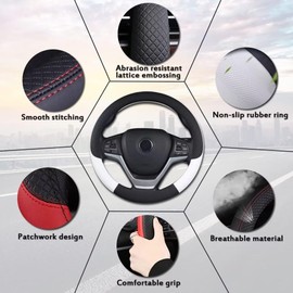 Pahajim Car Steering Wheel Covers D Shape PU Leather Flat Bottom Steering Wheel Cover Anti Skid Breathable Sport Style 37-38cm Car Accessories for Women Men