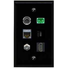 RiteAV 3.5mm CAT7 Coax HDMI SC APC Simplex Fiber USBC Flat/Solid Wall Plate [Black]